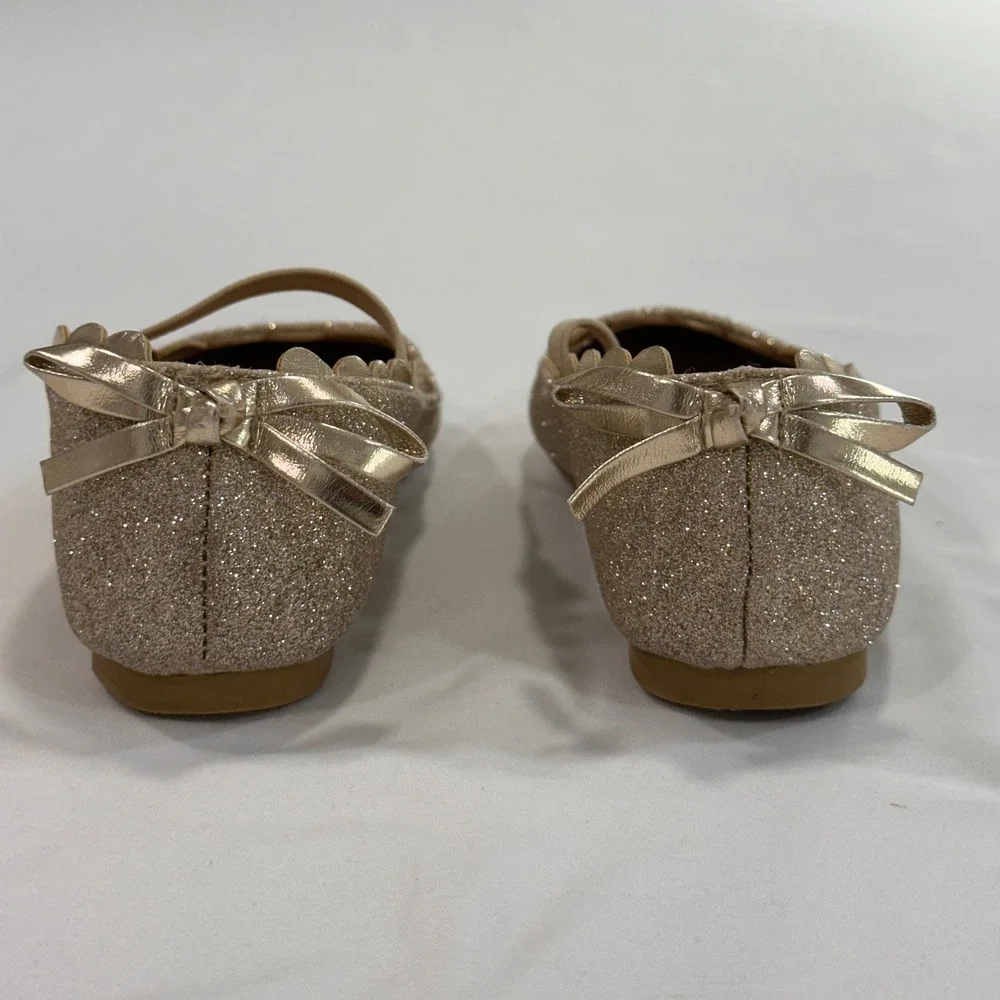 Laura Ashley Glitter‎ Scalloped Ballet Flats Kids Size 6 Gold Bow | Princesscore